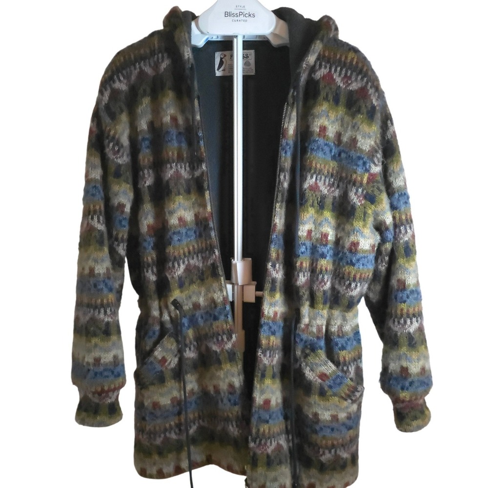 Floss Iceland‎ Wool Blend Hooded Parka Jacket Women Nordic Fair Isle Winter - Picture 2 of 10